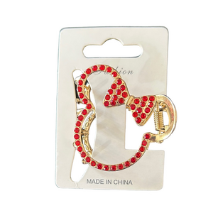 Minnie Mouse Gold Hair Clip with Red Crystal Outline and Bow Detail New